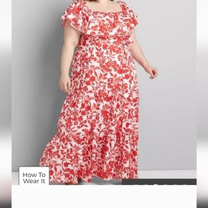 Lane Bryant Red and White Floral Maxi Dress Size 18/20